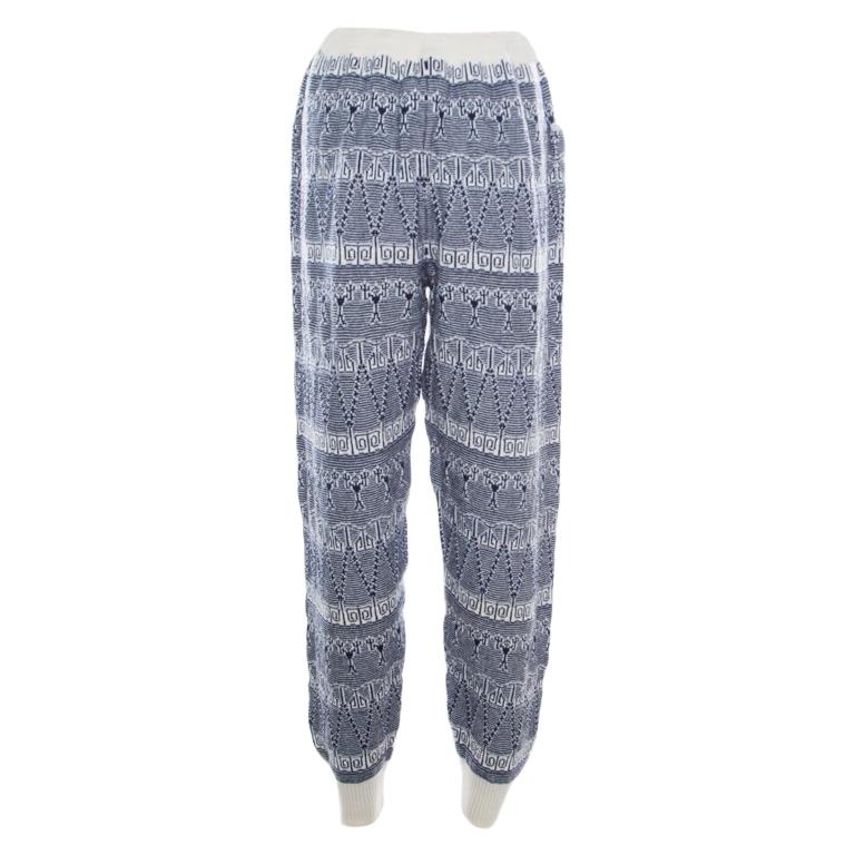 Chanel Navy and Cream Fair Isle Cashmere Knit Mid Rise Jogger Pants 3XL