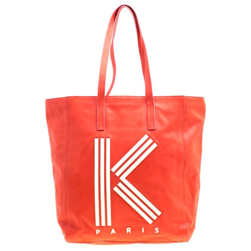 KENZO Red Leather K Logo Shopper Tote at 1stDibs | kenzo bag red