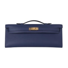 Hermes Kelly Cut Bag Blue Encre Clutch Swift Gold Hardware New