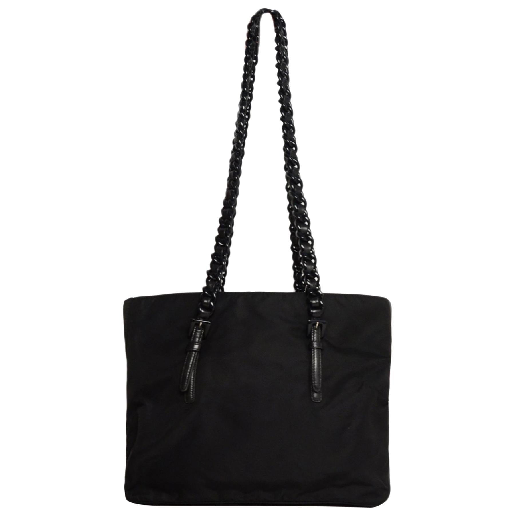 Prada Zip Pocket Chain Tote Bag Tessuto with Leather Small at 1stDibs