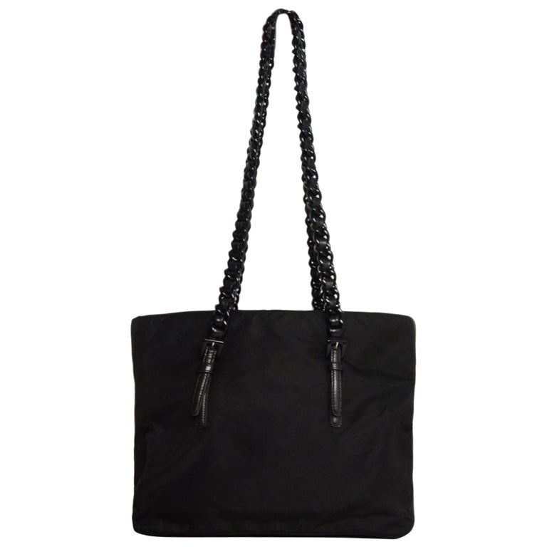Prada Black Tessuto Chain Nylon Zip Top Tote For Sale at 1stDibs