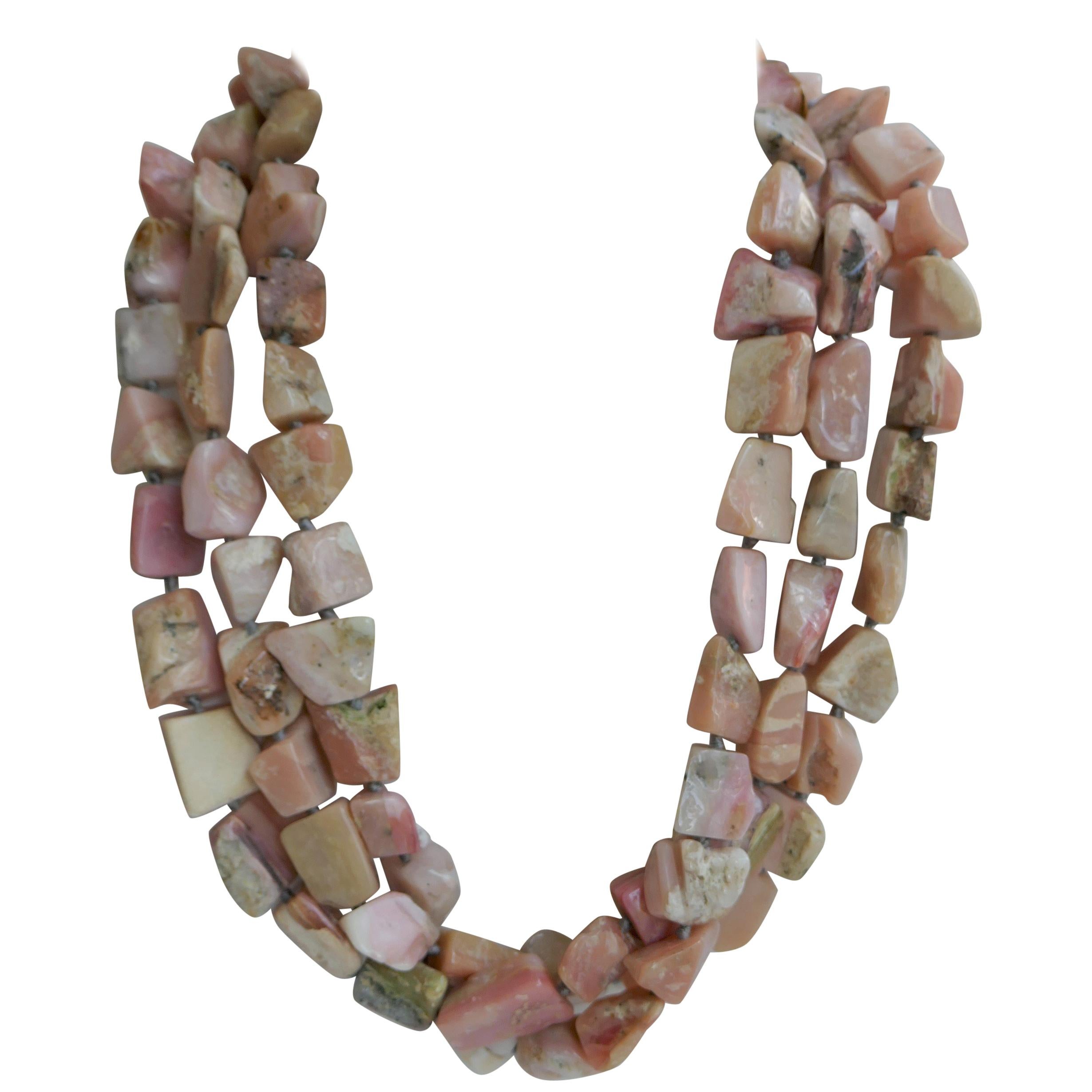 Pink Opal Nuggets 925 Sterling Silver Gemstone Necklace For Sale