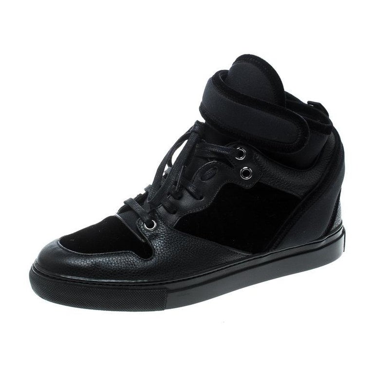 Balenciaga Black Velvet and Leather High Top Sneakers Size 37 at 1stDibs