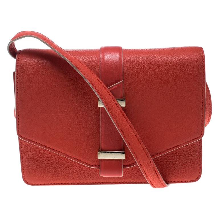 Victoria Beckham Coral Red Leather Mini Crossbody Bag For Sale at 1stDibs