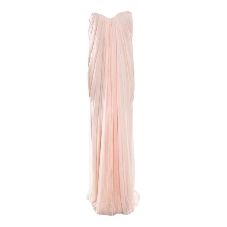 Alexander McQueen Blush Pink Silk Chiffon Draped Strapless Maxi Dress L ...
