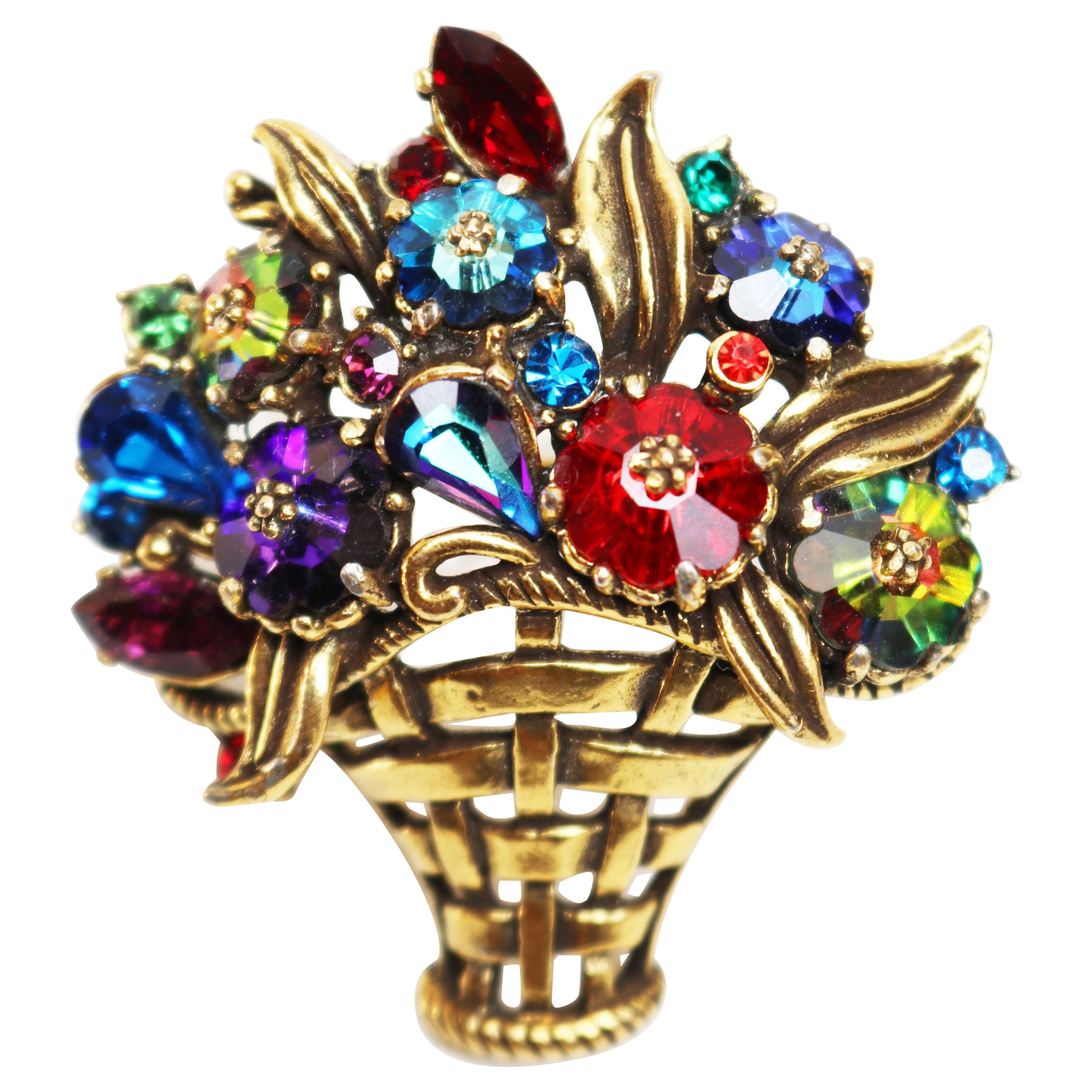Weiss Floral Bouquet Basket Brooch For Sale