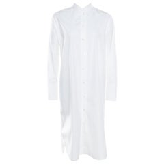 Hermes White Cotton Button Front Shirt Dress S