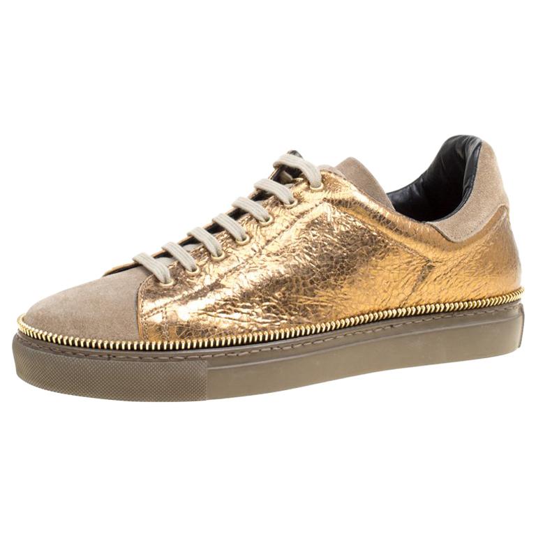 Alexander McQueen Dull Gold Crackled Gold Leather And Suede Zip Detail ...