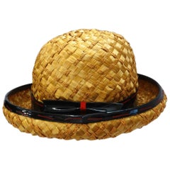 Vintage Yves Saint Laurent 1960s Mixed Straw Bowler Hat 