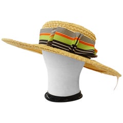 Retro  Yves Saint Laurent 1960s Wide Brim Straw Boater Hat