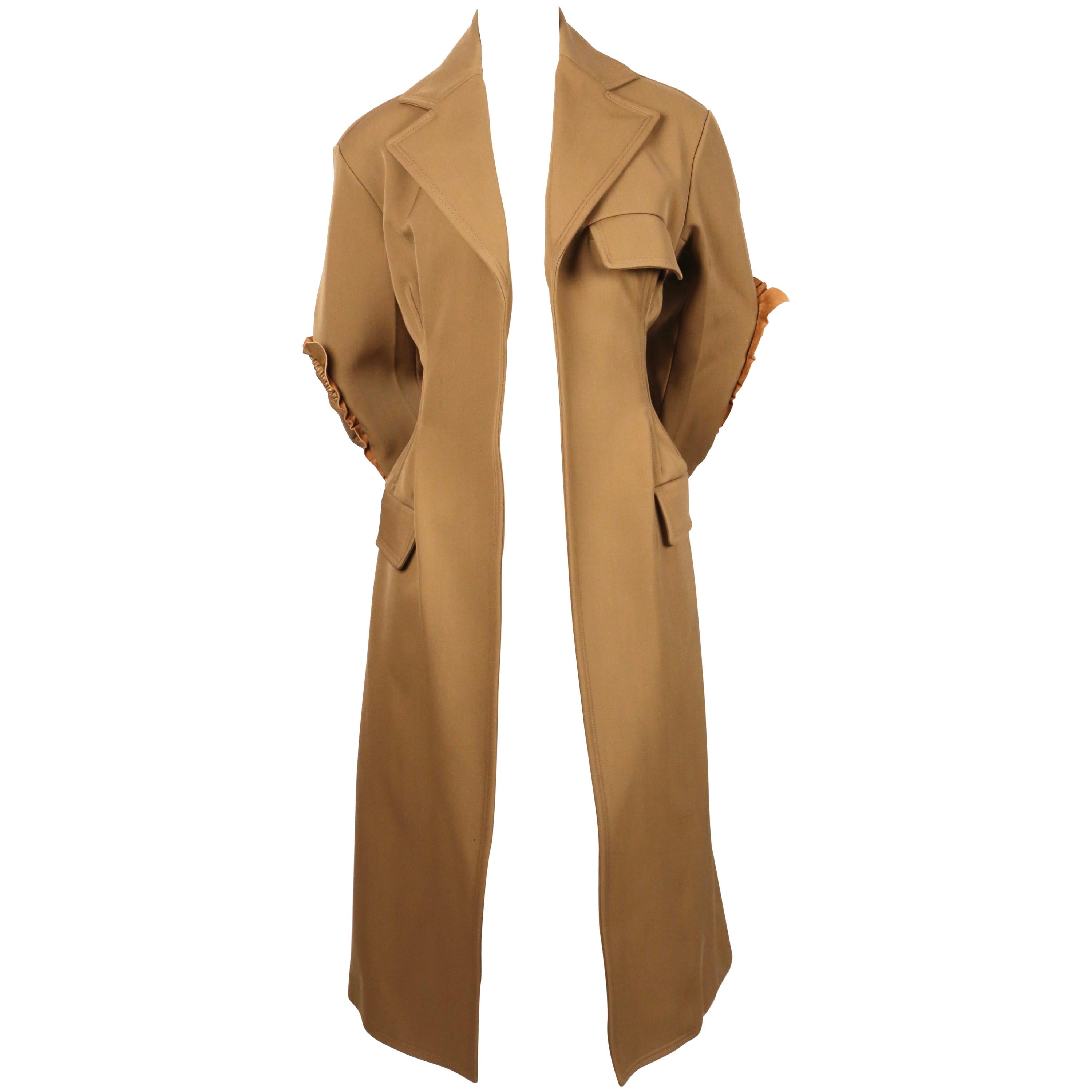 CELINE by PHOEBE PHILO tan runway coat with leather patches & half belt - NEW