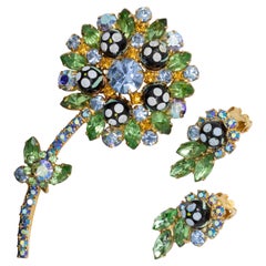 Juliana DeLizza & Elster Polka Dot Bead Brooch and Clip On Earrings, Green