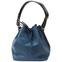 Louis Vuitton Bucket Bicolor Black and Epi Petit Noe Drawstring Hobo 868943 Blue
