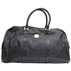 MCM Monogram Visetos Boston Duffle 868709 Black Nylon Weekend/Travel Bag