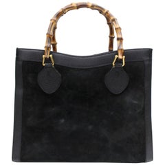 Gucci Large Bamboo 868681 Black Suede Leather Tote