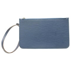 Louis Vuitton Blue Neverfull Pochette Epi Wristlet Clutch 868541