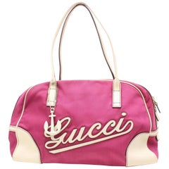 Gucci Boston Script Lasso Anchor Charm Bowler Duffle 868419 Pink Canvas Weekend/
