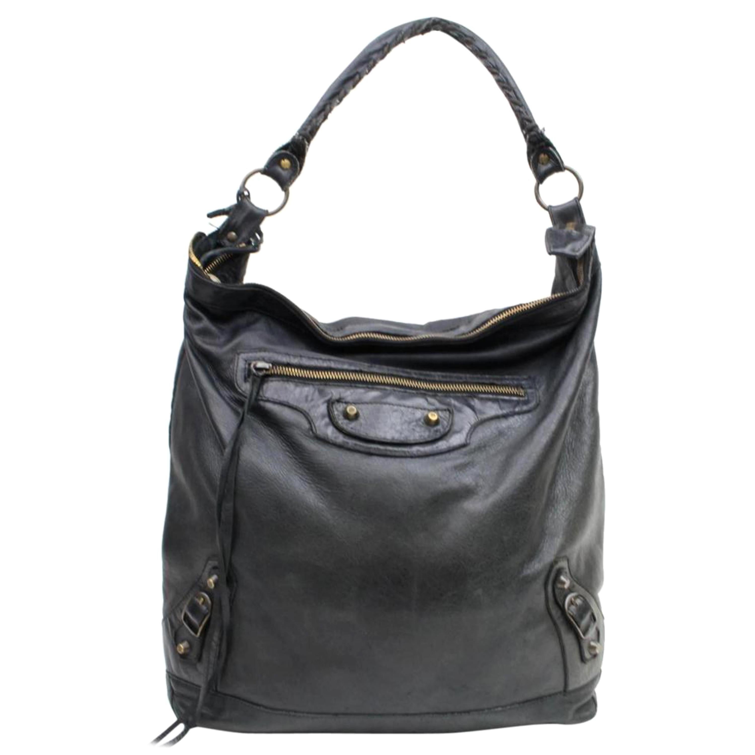 Balenciaga The Day Hobo 868349 Black Leather Shoulder Bag For Sale
