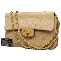 Vintage Chanel Classic Flap Extra Large Quilted Lambskin Maxi 234015 Beige Shoulder Bag