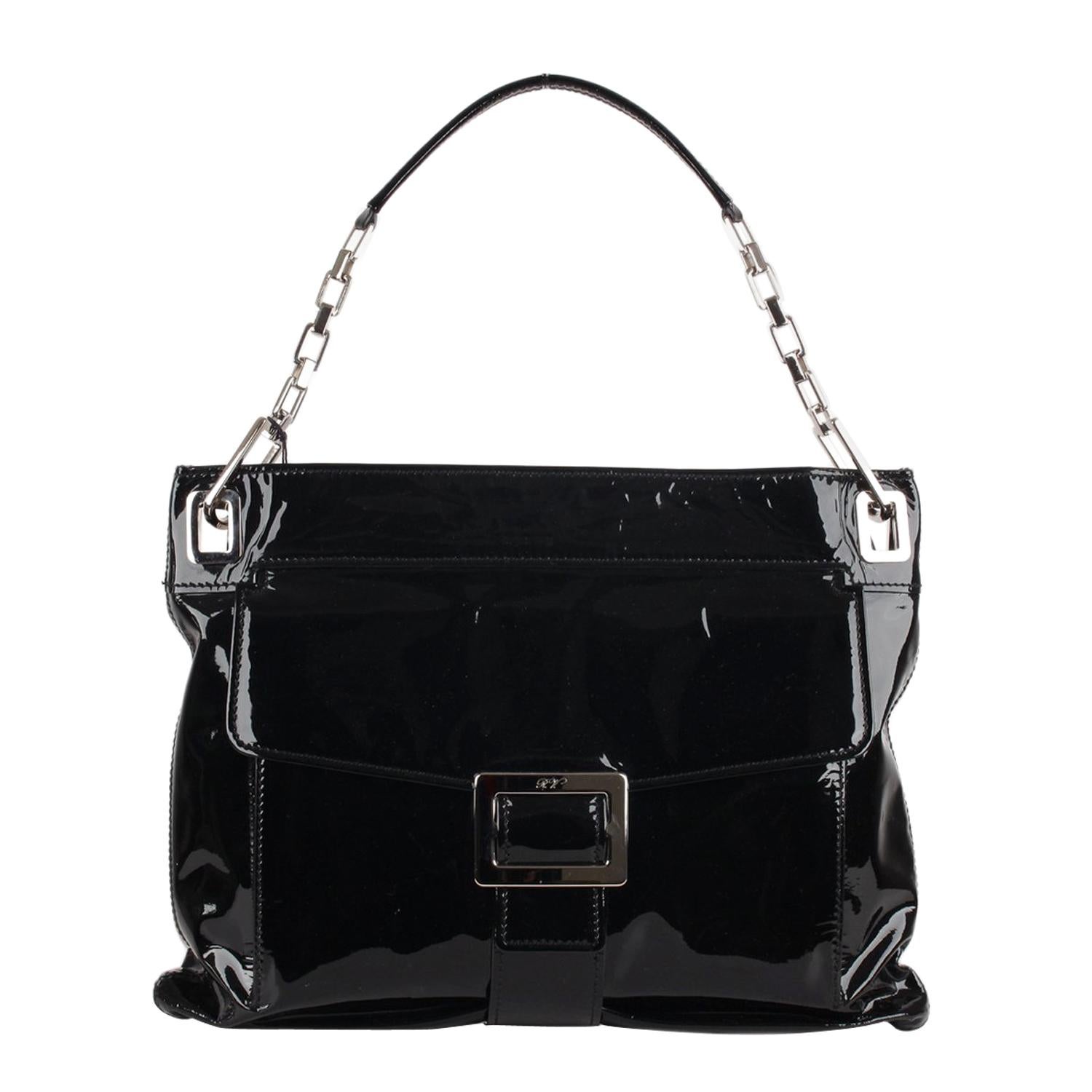 Roger Vivier Black Patent Leather Metro Shoulder Bag For Sale at 1stDibs