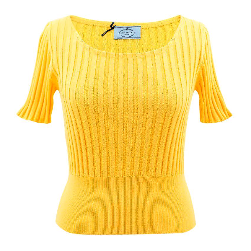 Prada Yellow Fitted Knitted Tshirt US 0-2