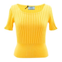 Prada Yellow Fitted Knitted Tshirt US 0-2