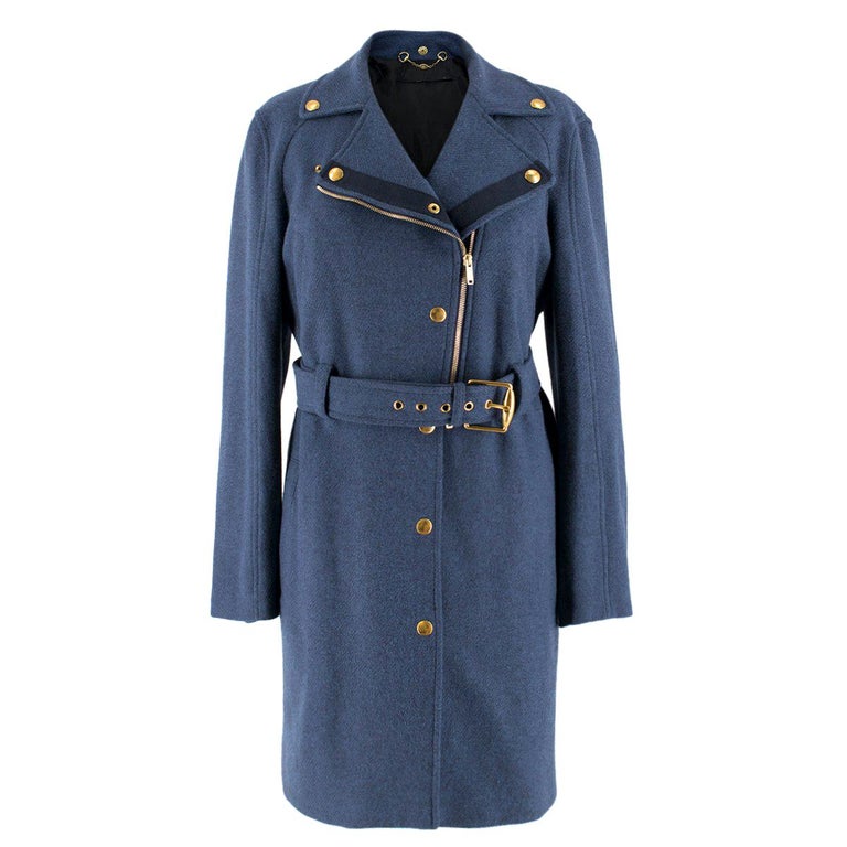 Gucci Blue Wool Belted Coat US 8 For Sale at 1stDibs
