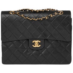 1990 Chanel Black Quilted Lambskin Vintage Medium Tall Classic Double Flap Bag