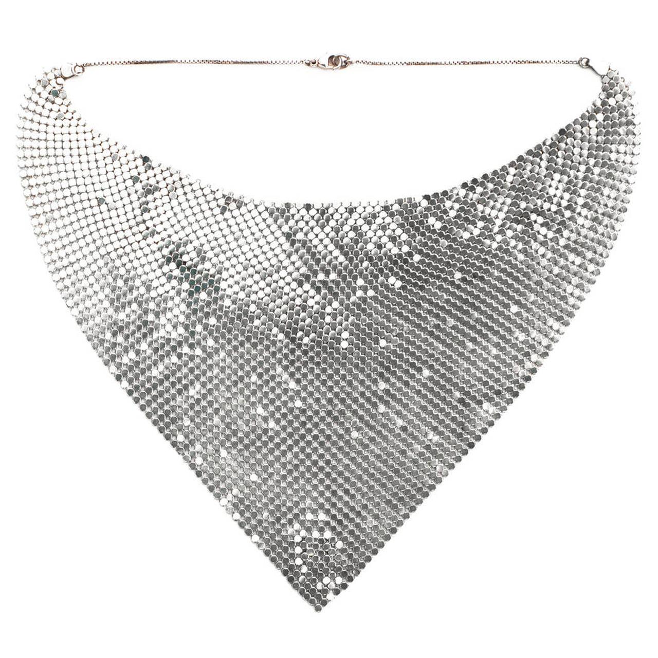 Paco Rabanne Draped Silver Mesh Metal Necklace