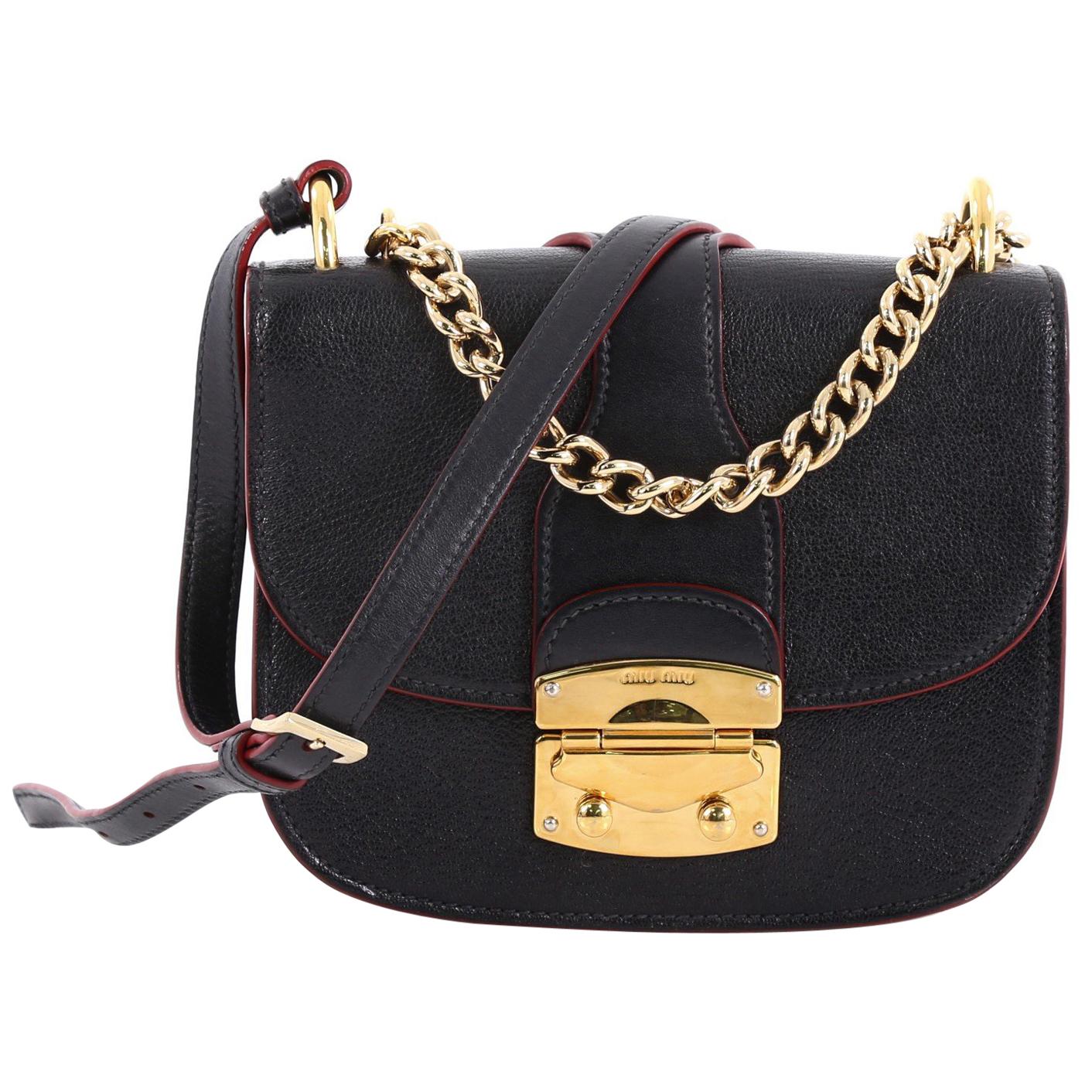 Miu Miu Classic Lock and Chain Handbag Leather