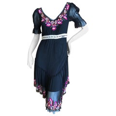 John Galliano Festive Sequin and Bead Embellished Little Black Dress 