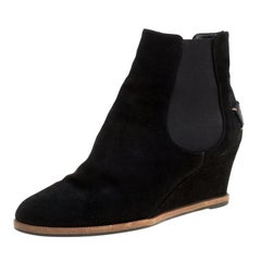 Fendi Black Suede Wedge Heel Ankle Boots Size 40
