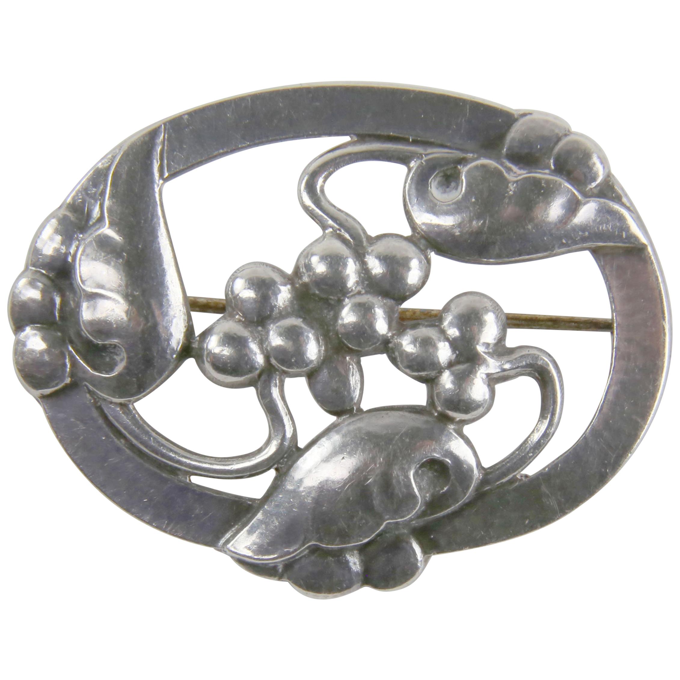Georg Jensen Art Nouveau Grape Sterling Silver Brooch Pin Estate Fine Jewelry For Sale