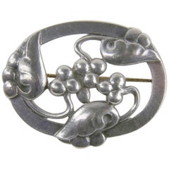 Retro Georg Jensen Art Nouveau Grape Sterling Silver Brooch Pin Estate Fine Jewelry