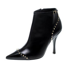 Dsquared2 Black Leather Studded Pointed Toe Boots Size 40