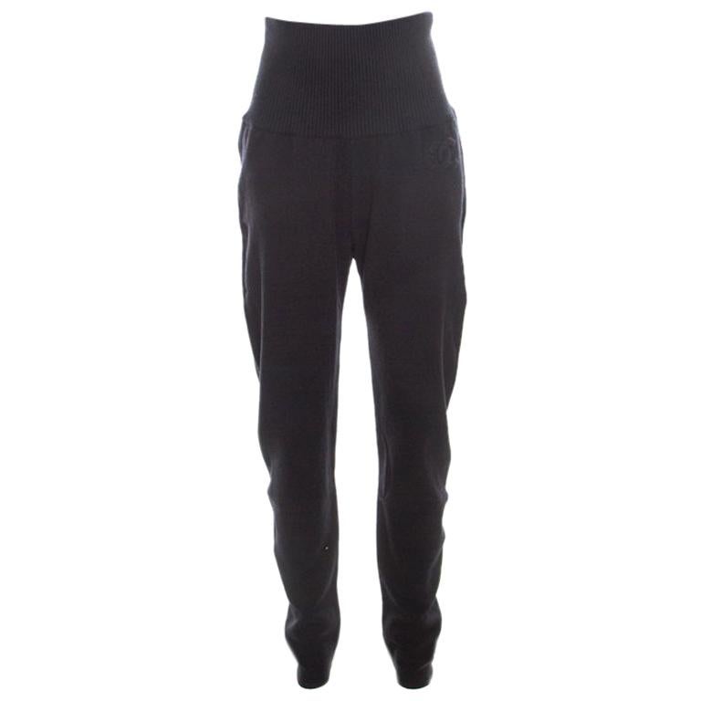 Chanel Black Cashmere CC Logo High Waist Jogger Pants L