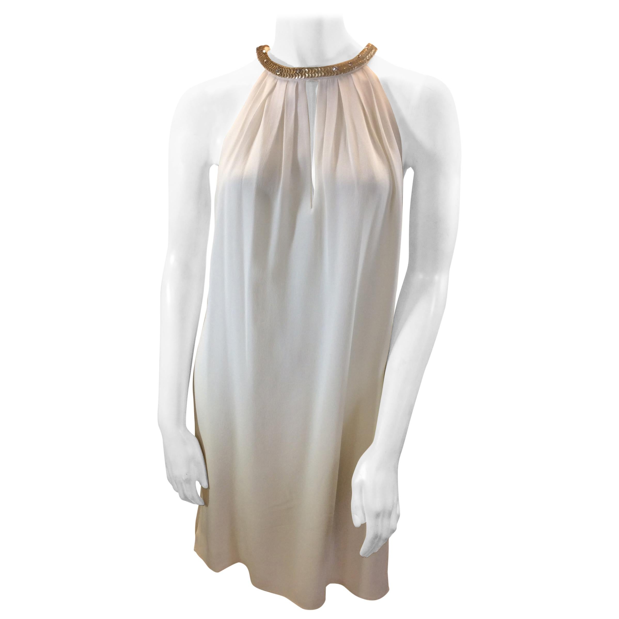 Rebecca Taylor White Dress with Gold Beaded Trim NWT For Sale