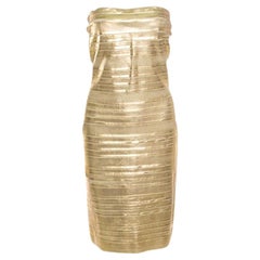 Blumarine Metallic Gold Foil Printed Textured Strapless Bodycon Dress M