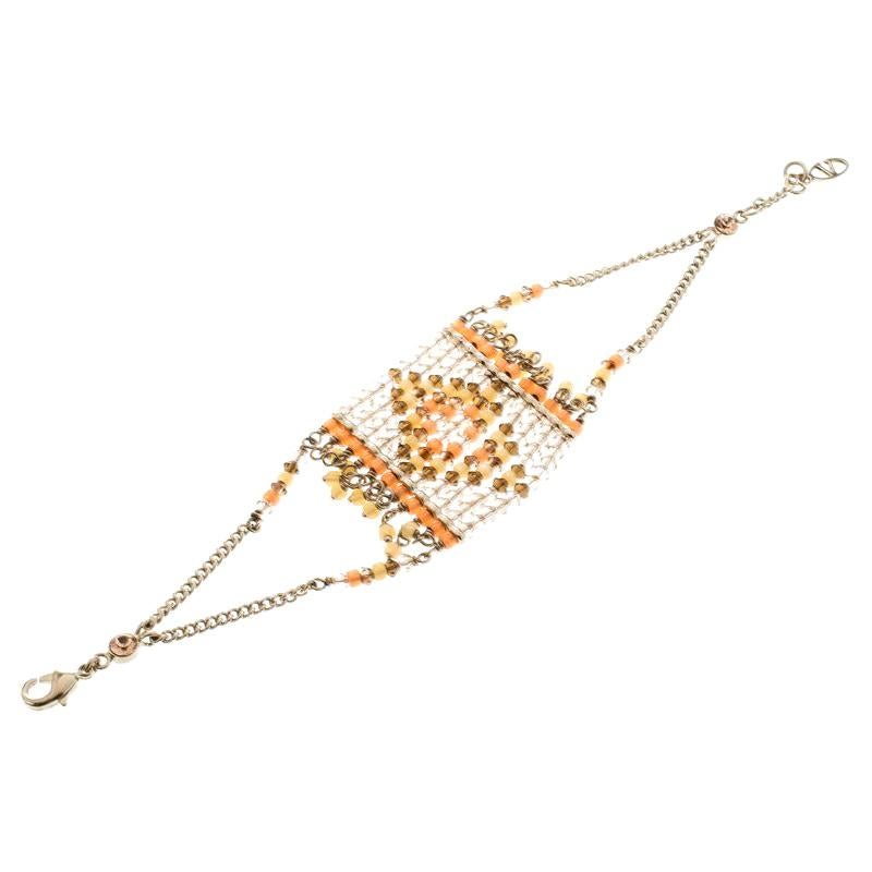 Valentino Multicolor Geometric Beaded Gold Tone Bracelet