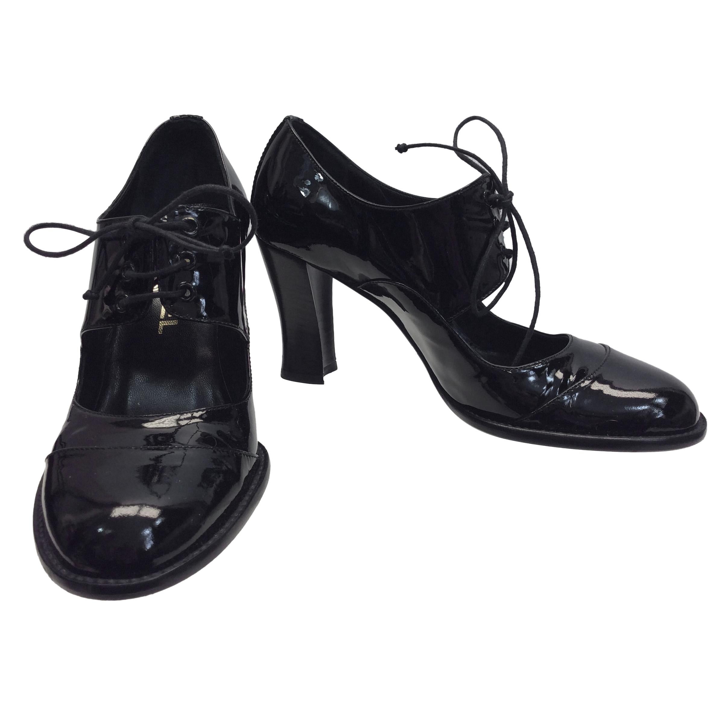 Chanel Black Patent Leather 'Mary Jane' Heels For Sale