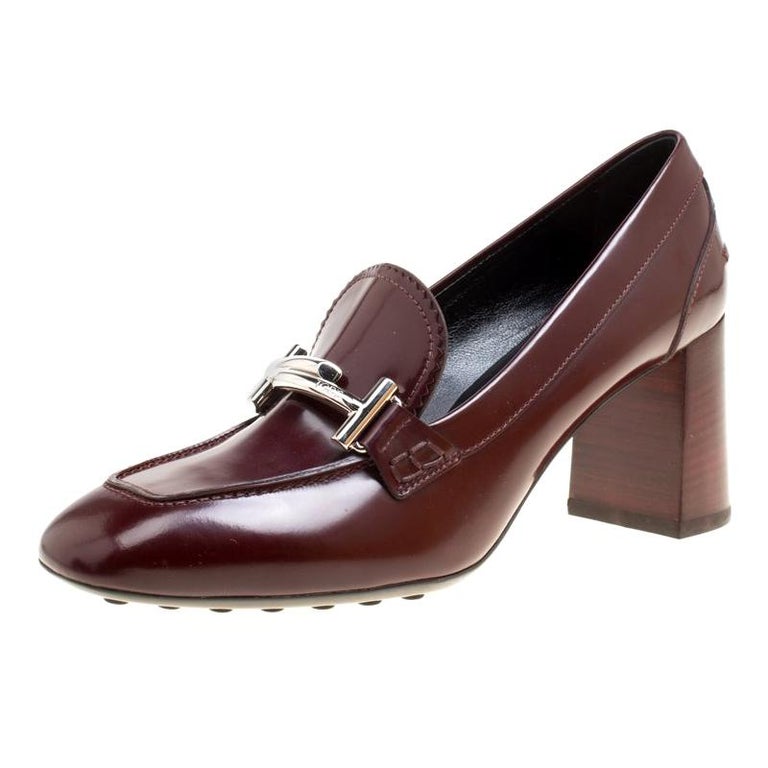 Tod's Burgundy Leather Gomma Maxi Double T Court Loafer Pumps Size 39.5 ...