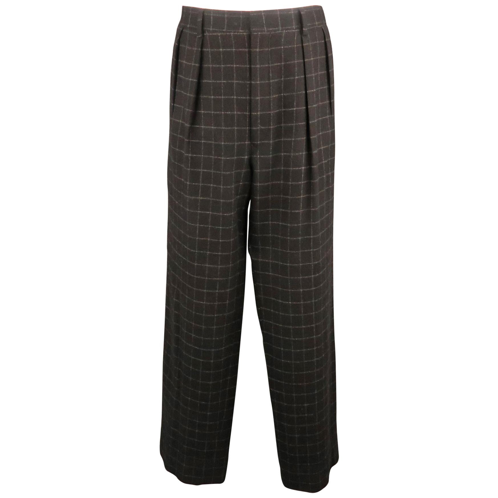 RALPH LAUREN Size 34 Black and Grey Window Pane Cashmere 31 Pleated ...