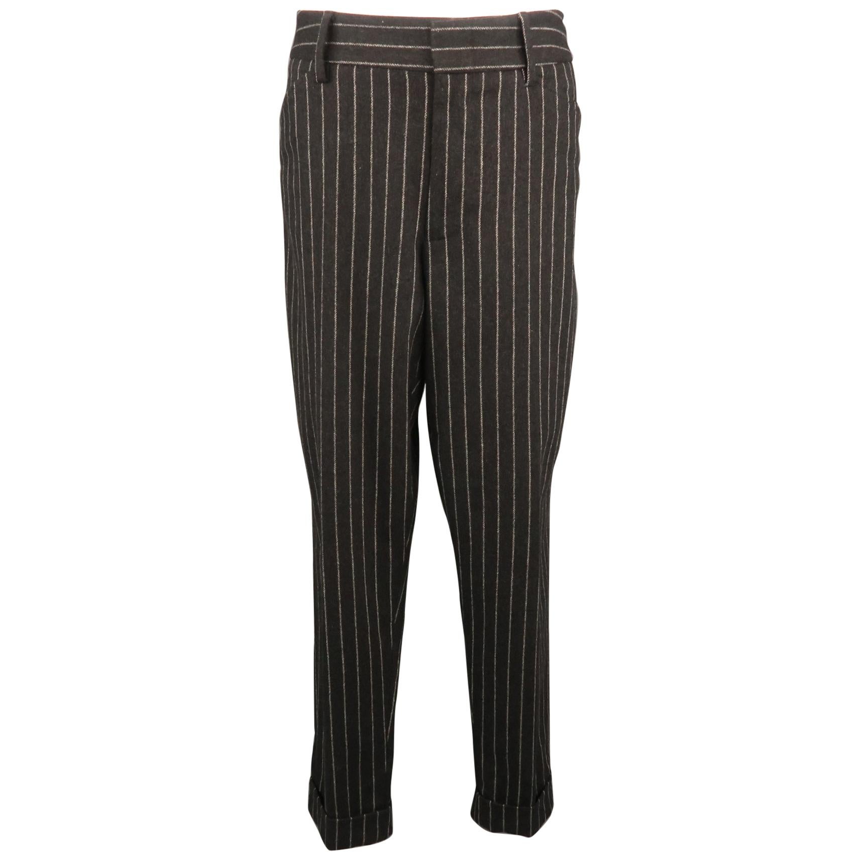 DOLCE & GABBANA Size 35 Charcoal Chalkstripe Wool Blend 29 Cuffed Dress Pants