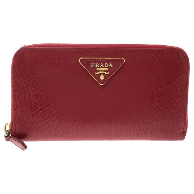 Prada Red Saffiano Leather Zip Around Wallet For Sale at 1stDibs ...