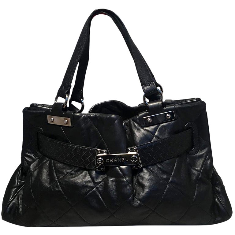Chanel Deauville Black Leather Tote Bag at 1stDibs