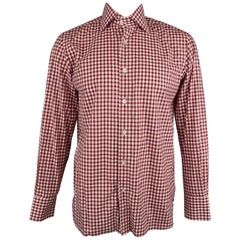TOM FORD Size M Red & White Plaid Cotton Button Up Long Sleeve Shirt