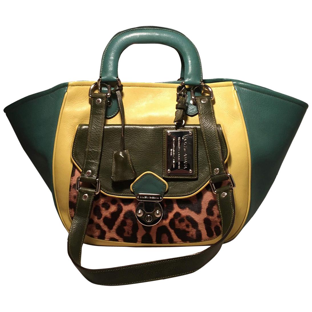 Dolce and Gabbana Green Color Block Miss Catch Large Lock Tote