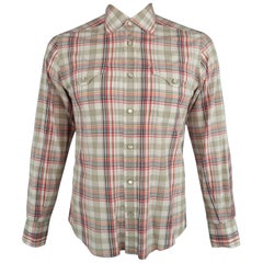 GUCCI Size L Multi-Color Plaid Cotton Snaps Long Sleeve Shirt