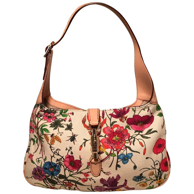 Gucci Multicolor Floral Print Canvas Jackie Shoulder Bag For Sale at 1stdibs