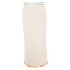 Sonia Rykiel Cream Knit Contrast Hem Detail Midi Skirt S